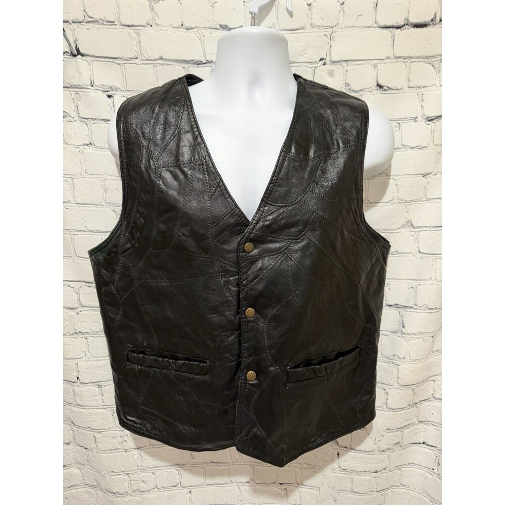 Duke Haband Genuine Leather Vest Black Mens Size Small Biker Patchwork Vintage